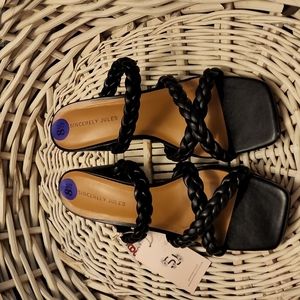 Black, strappy mule sandals with block heel.  Size 8.5M